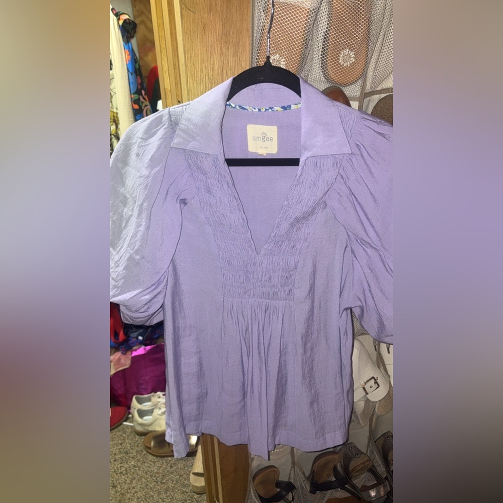 Umgee Lavender Blouse with Puff Sleeves